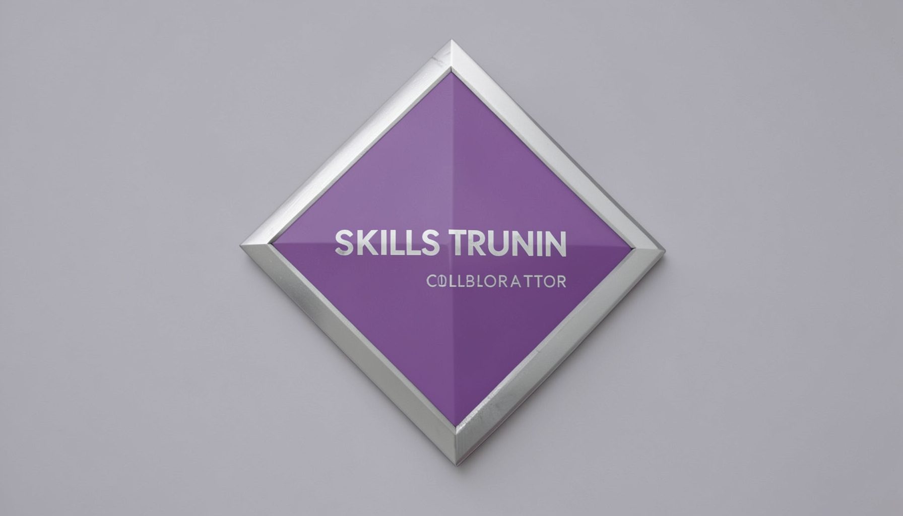 A diamond-shaped emblem in muted purple and silver representing a skills-training collaborator.