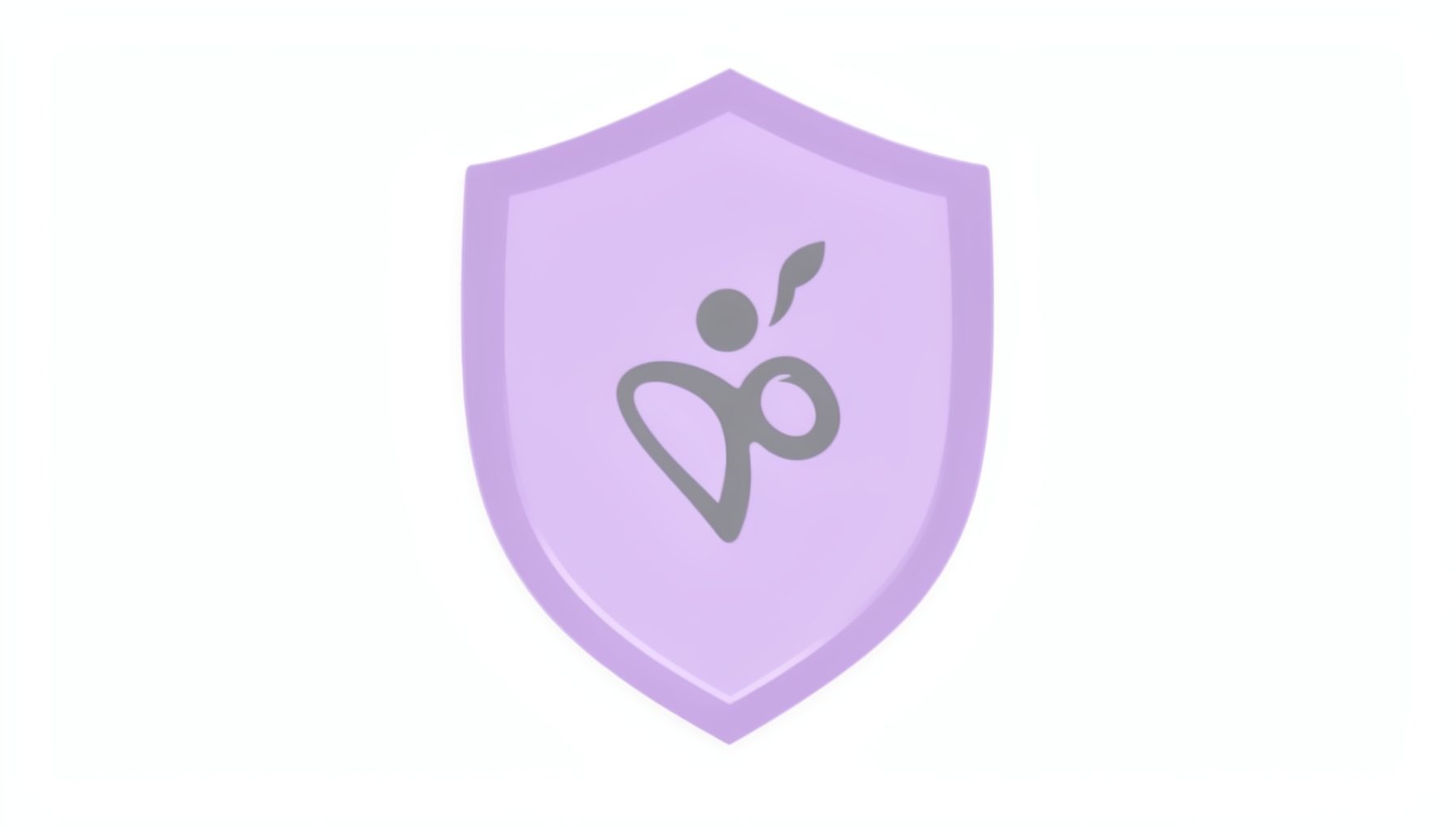 A shield-shaped logo in soft lilac and grey hinting at a child welfare partner.