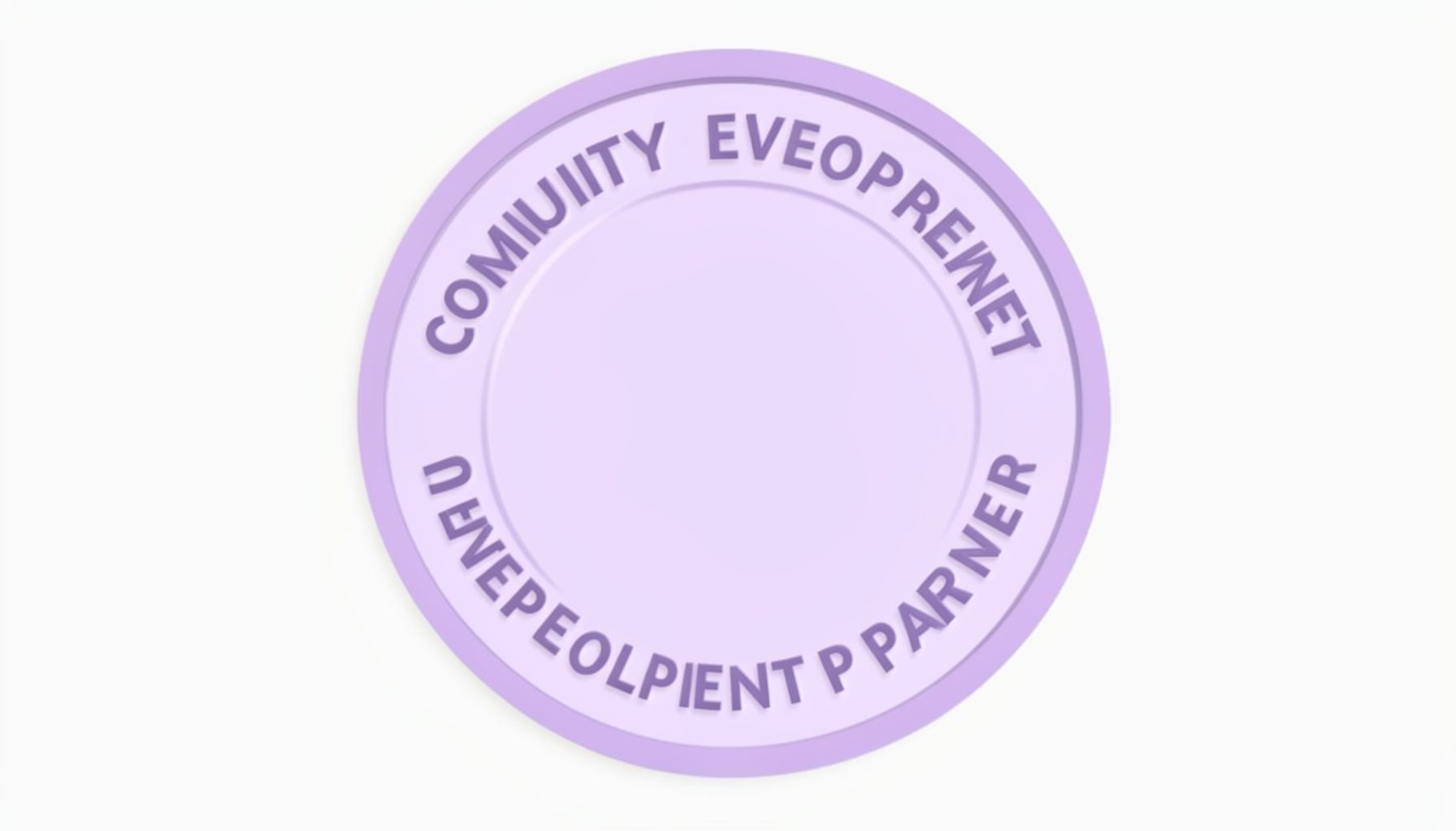 A circular seal-like logo in soft lavender tones representing a community development partner.
